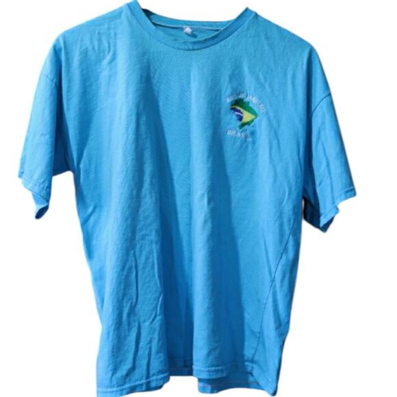 Vintage Embroidered Rio De Janeiro Blue Tshirt 80s Small Mens - Picture 1 of 14
